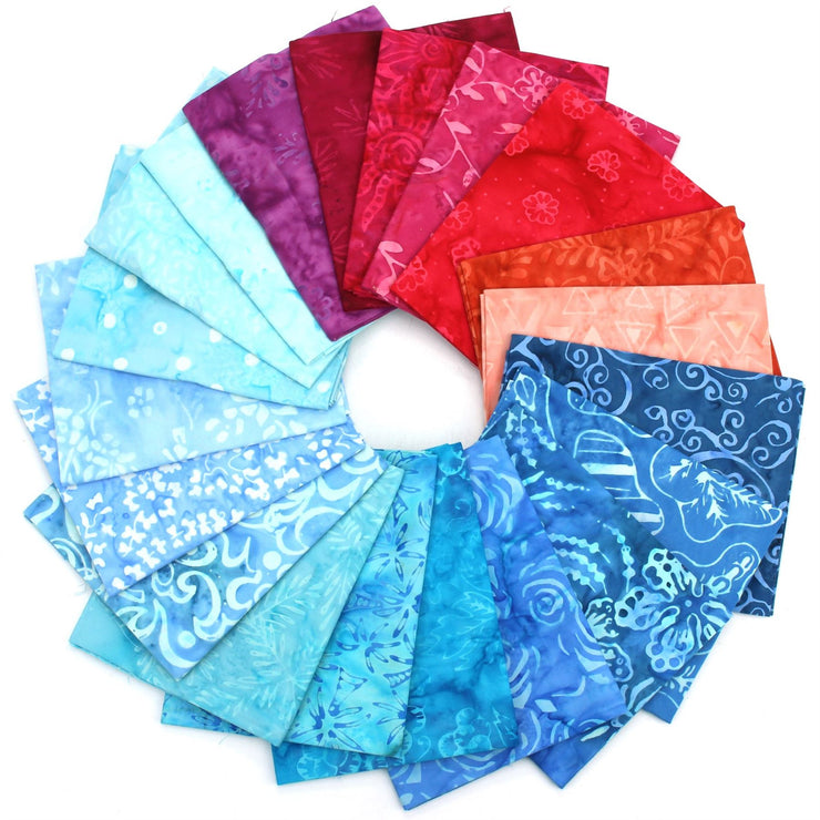 Cotton Batik Pre Cut Fabric Bundles - Fat Quarter - Blues & Reds