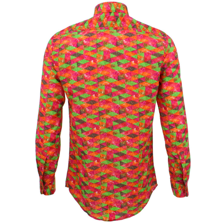 Tailored Fit Long Sleeve Shirt - Pink Green Harlequin