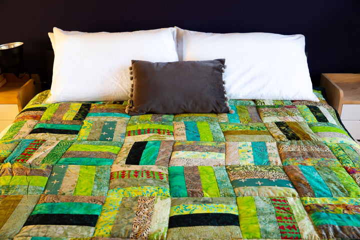Handmade Quilted Patchwork Batik Printed Bedspread - Emerald
