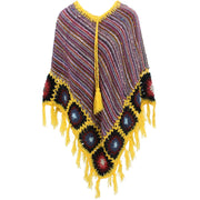Granny Squares Crochet Poncho Long - Purple Multi/Yellow