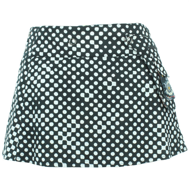 Reversible Popper Wrap Children's Size Mini Skirt - Kaleidoscope / Mono Dots