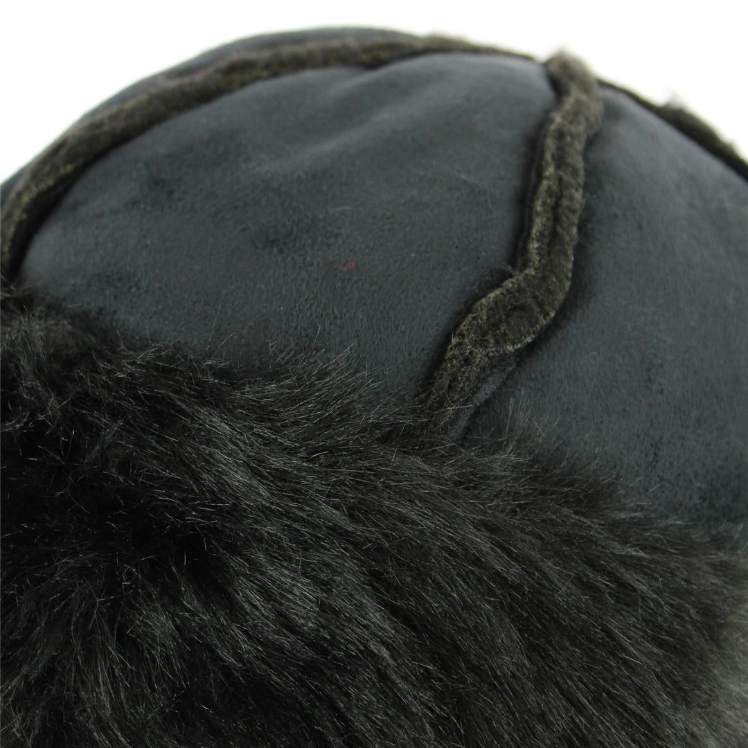 Suede Effect Hat and Faux Fur Cuff and Lining - Black