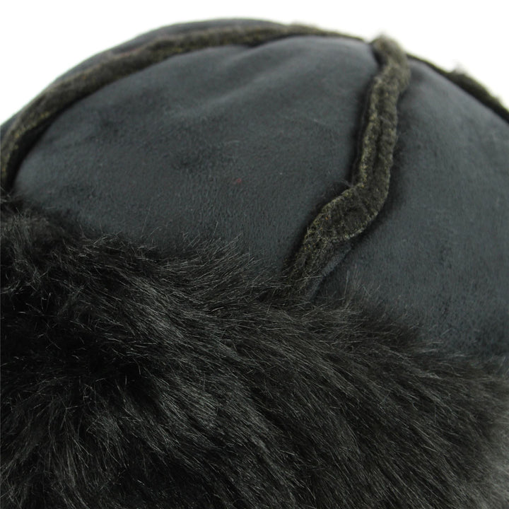 Suede Effect Hat and Faux Fur Cuff and Lining - Black