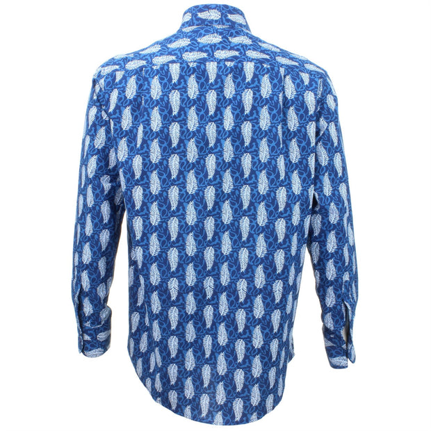Regular Fit Long Sleeve Shirt - Blue with White Feathers