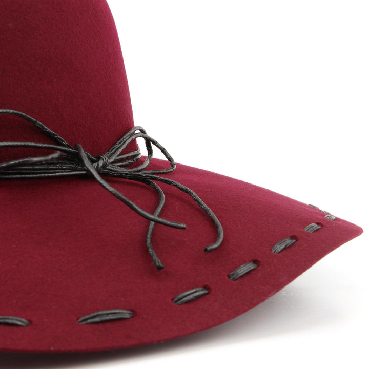 100% Wool felt wide brim floppy hat with cord band - Wine (57cm)