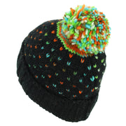 Hand Knitted Wool Beanie Bobble Hat - Tik Tik Black