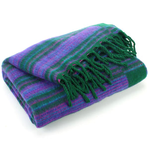 Couverture châle en laine végétalienne - rayure - violet vert course