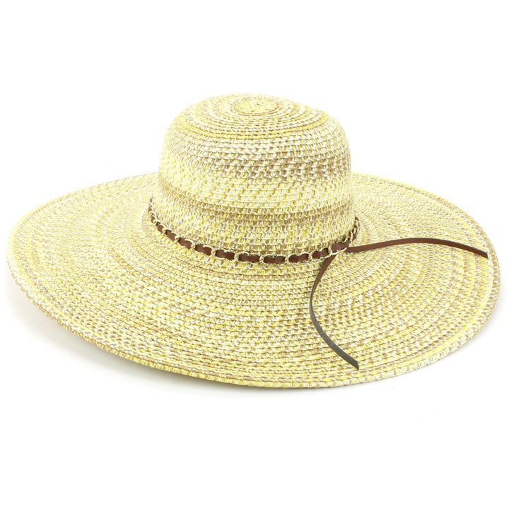 Ladies Straw Wide Brim Floppy Hat - Naural