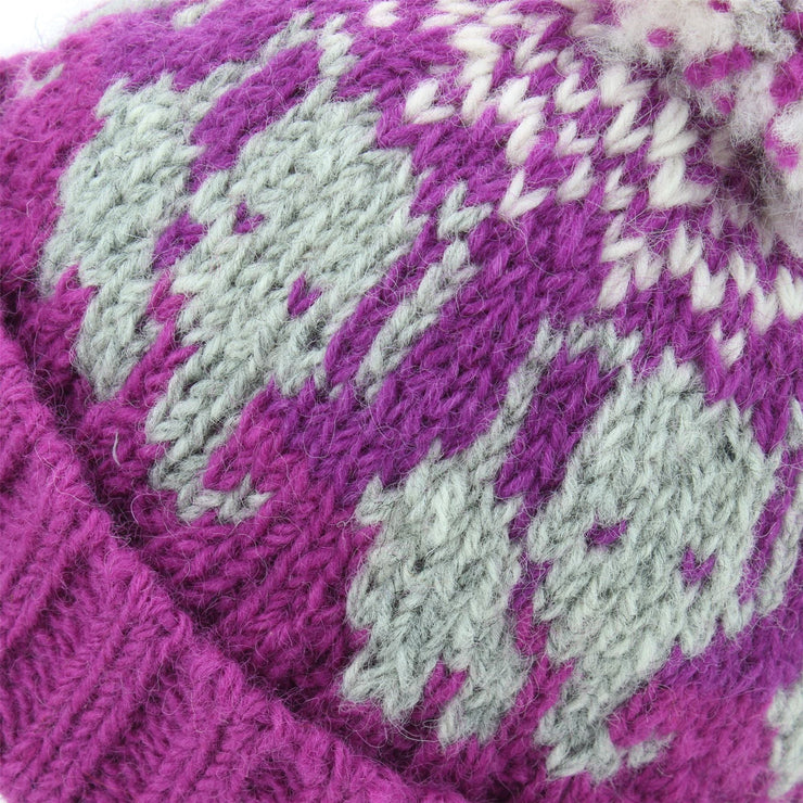 Wool Knit Bobble Beanie Hat - Elephant - Pink White