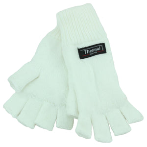 Fold Up Cuffs Thermal Fingerless Gloves - White