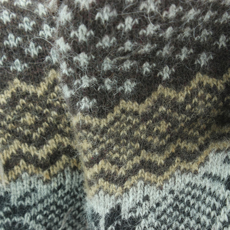 Wool Knit Fairisle Mittens - Brown