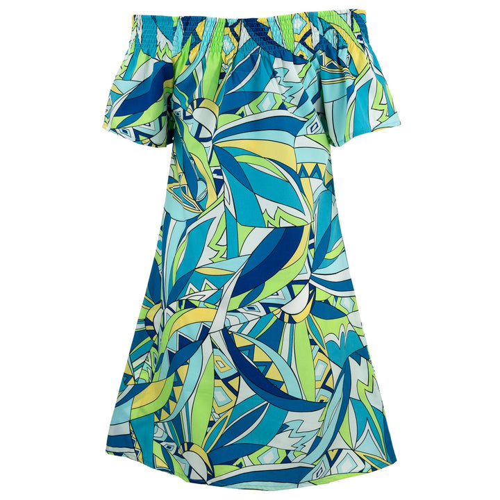 Shirred Comfy Dress - Sixties Dilemma Blue