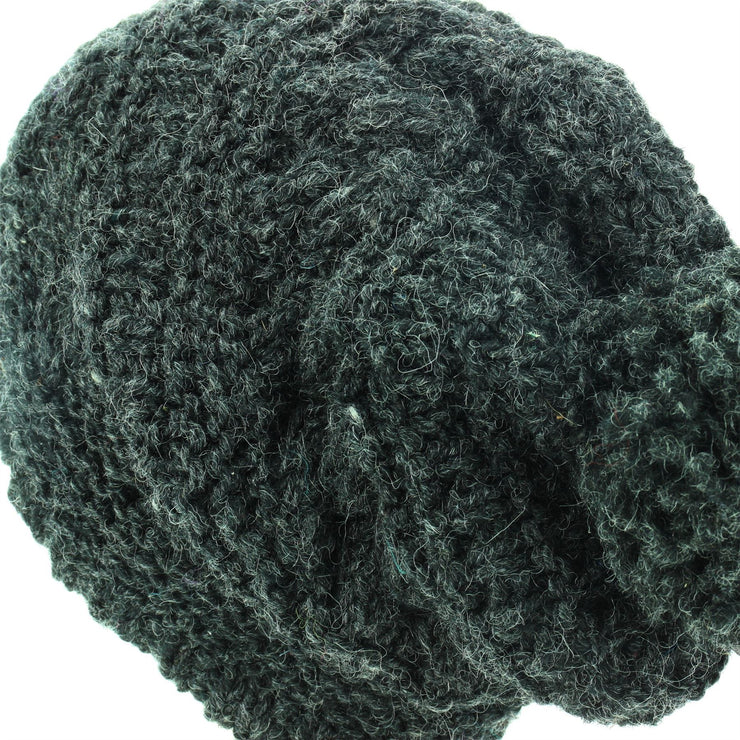 Wool Knit Bobble Beanie Hat - Charcoal Grey