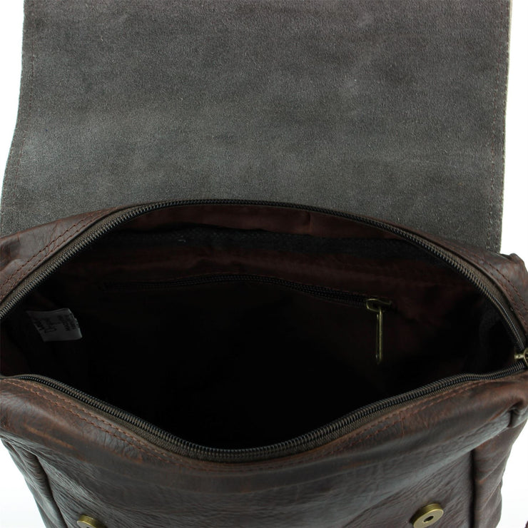 Real Leather Cross Body Messenger Shoulder Bag - Brown