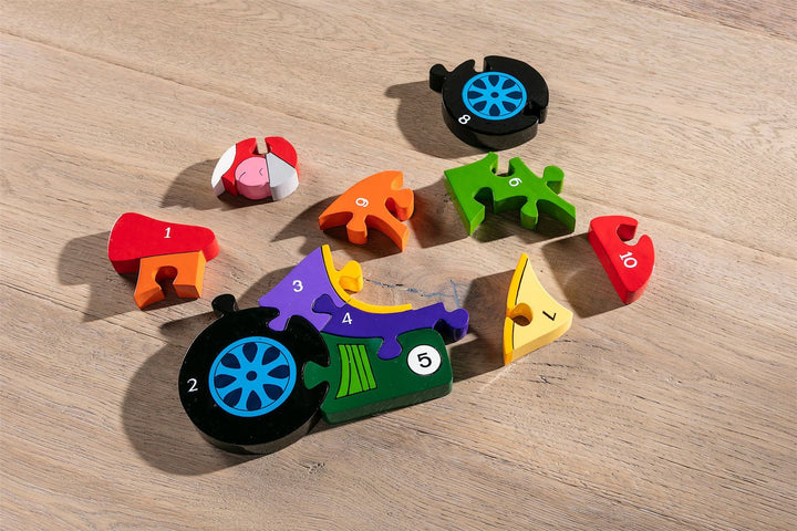 Handmade Wooden Jigsaw Puzzle - Number Racing Car