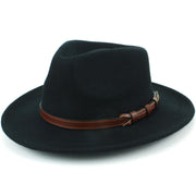 Wool Fedora Hat with Faux Leather Band - Black