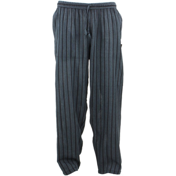 Classic Nepalese Lightweight Cotton Striped Trousers Pants - Black