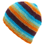 Wool Knit Beanie Hat - Stripe Retro C