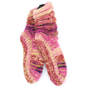 Chaussettes pantoufles en laine tricotées à la main doublées - jaune rose sd
