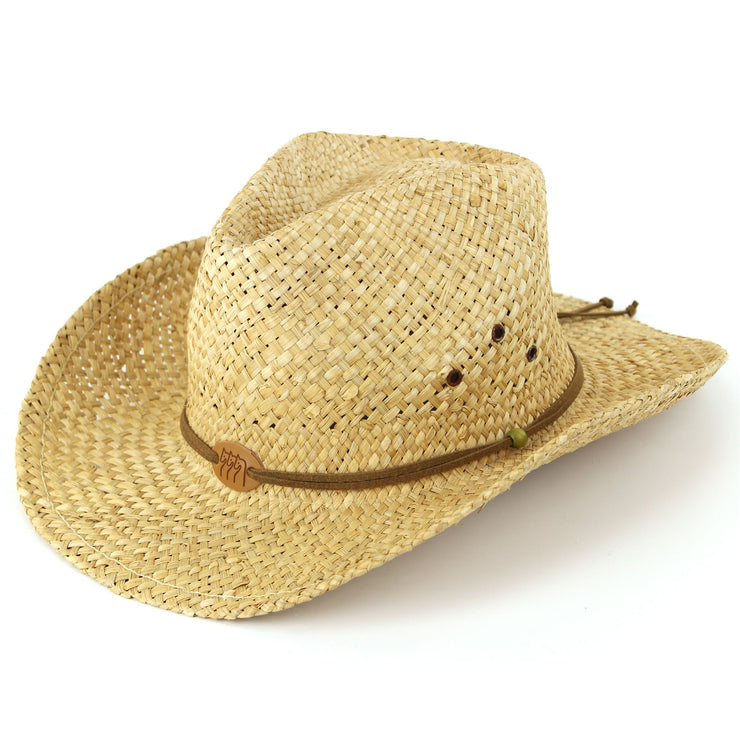 Straw Cowboy Hat with Three Horses Badge