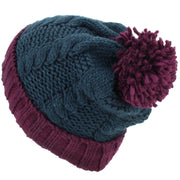 Twist Cable Knit Bobble Hat - Maroon