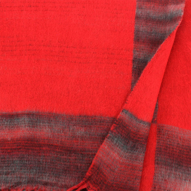 Tibetan Wool Blend Shawl Blanket - Red with Red & Grey Reverse