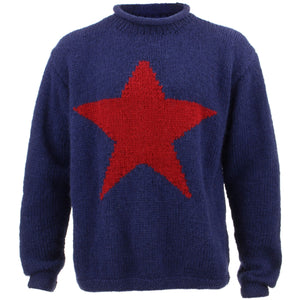 Chunky uldstrikket stjernetrøje - marineblå & rød