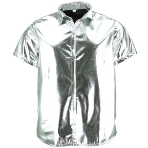 Glänzendes, metallisches Kurzarmhemd – Silber