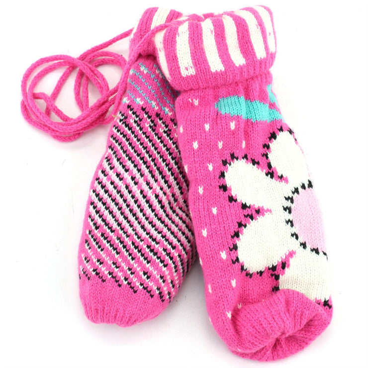 Ladies Flower Mittens - Pink