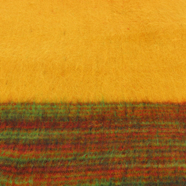 Tibetan Wool Blend Shawl Blanket - Mustard with Green & Red Reverse