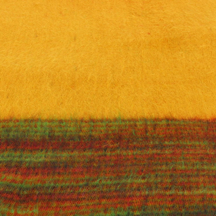 Tibetan Wool Blend Shawl Blanket - Mustard with Green & Red Reverse