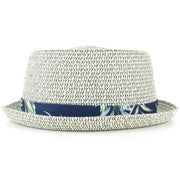 Straw Porkpie Hat with Hawaiian Floral Band - Grey