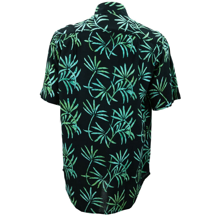 Regular Fit Short Sleeve Shirt - Tropical Leaf - Black