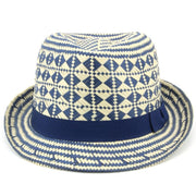 Check straw paper trilby hat with grosgrain band - Blue