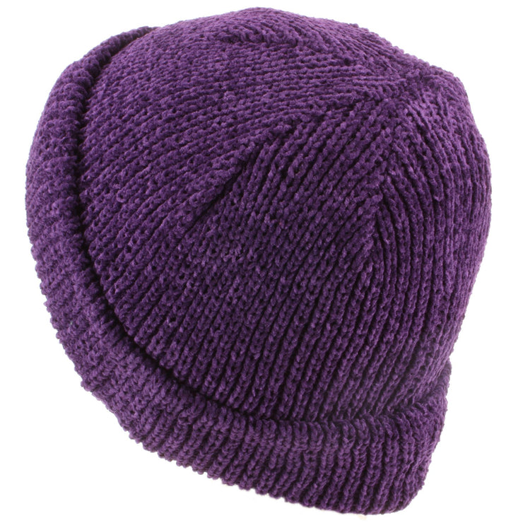 Chenille beanie hat with fleece lining - Purple (One Size)