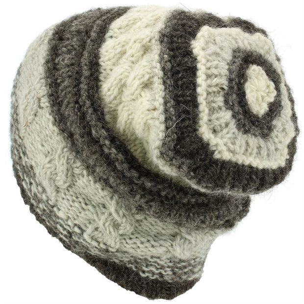 Wool Knit Beanie Hat - Stripe Natural