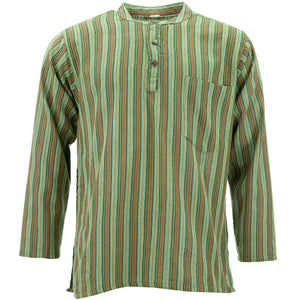 Baumwollhemd mit Grandad-Kragen – grün gestreift