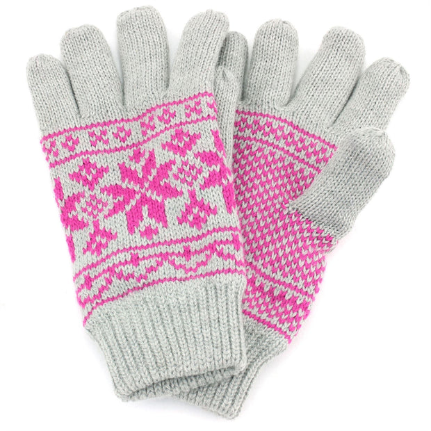 Aztec Knitted Gloves - Grey