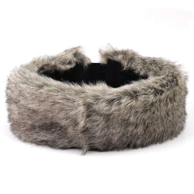 Faux fur headband with satin lining - Grey
