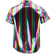 Shiny Metallic Short Sleeve Shirt - Rainbow