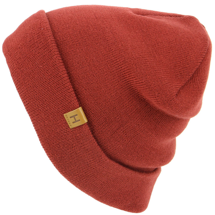Fine Knit Beanie Hat with Turn-up - Red