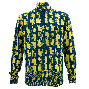 Langarmhemd mit normaler Passform – Elefantenherde – Blau
