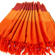 Striped Cotton Blanket With Tassel Edging - Carrot Orange Red