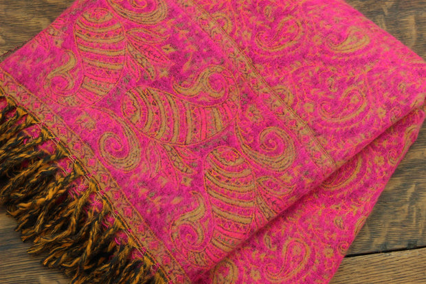 Acrylic Wool Shawl Blanket - Paisley - Pink