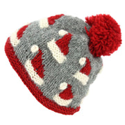 Hand Knitted Wool Beanie Bobble Hat - Santa Hats