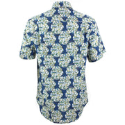 Regular Fit Short Sleeve Shirt - Blue & Green Floral Geometric