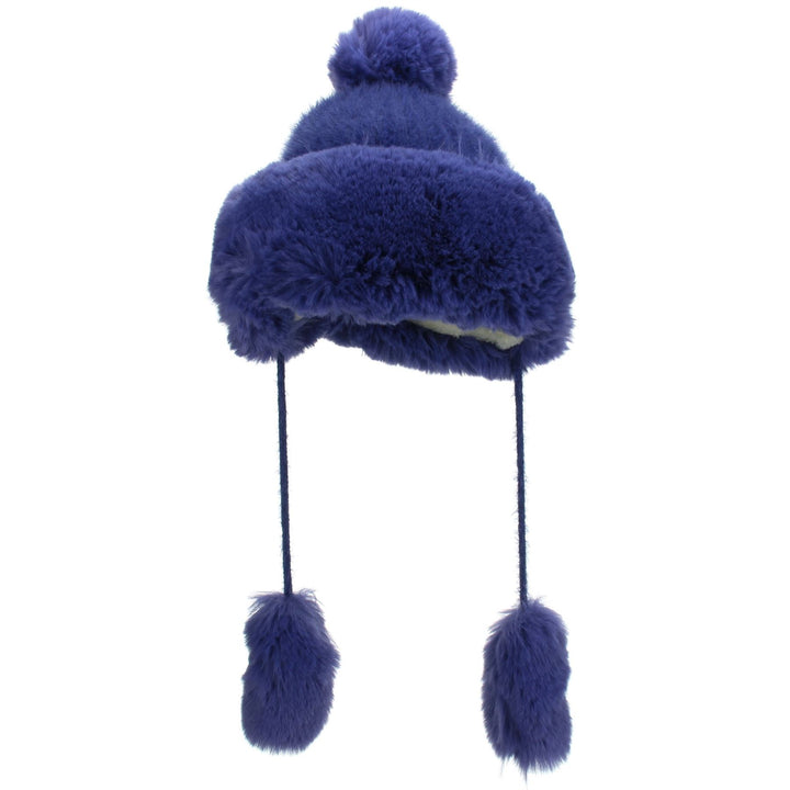 Macahel Soft Fur Bobble Hat with Tassels - Blue