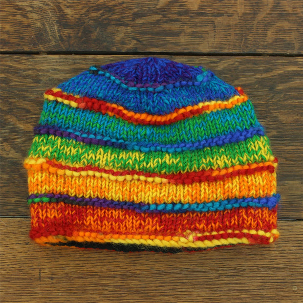 Hand Knitted Wool Beanie Hat - SD Shredded Rainbow