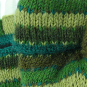 Chunky Wool Knit Fingerless Shooter Gloves - Stripe - Green