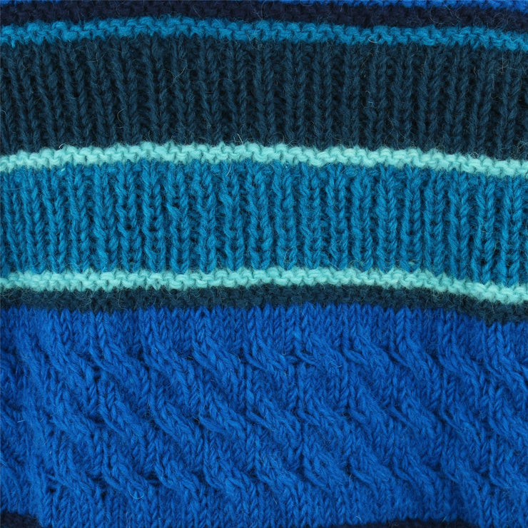 Chunky Wool Multi Knit Hoodie - Blue